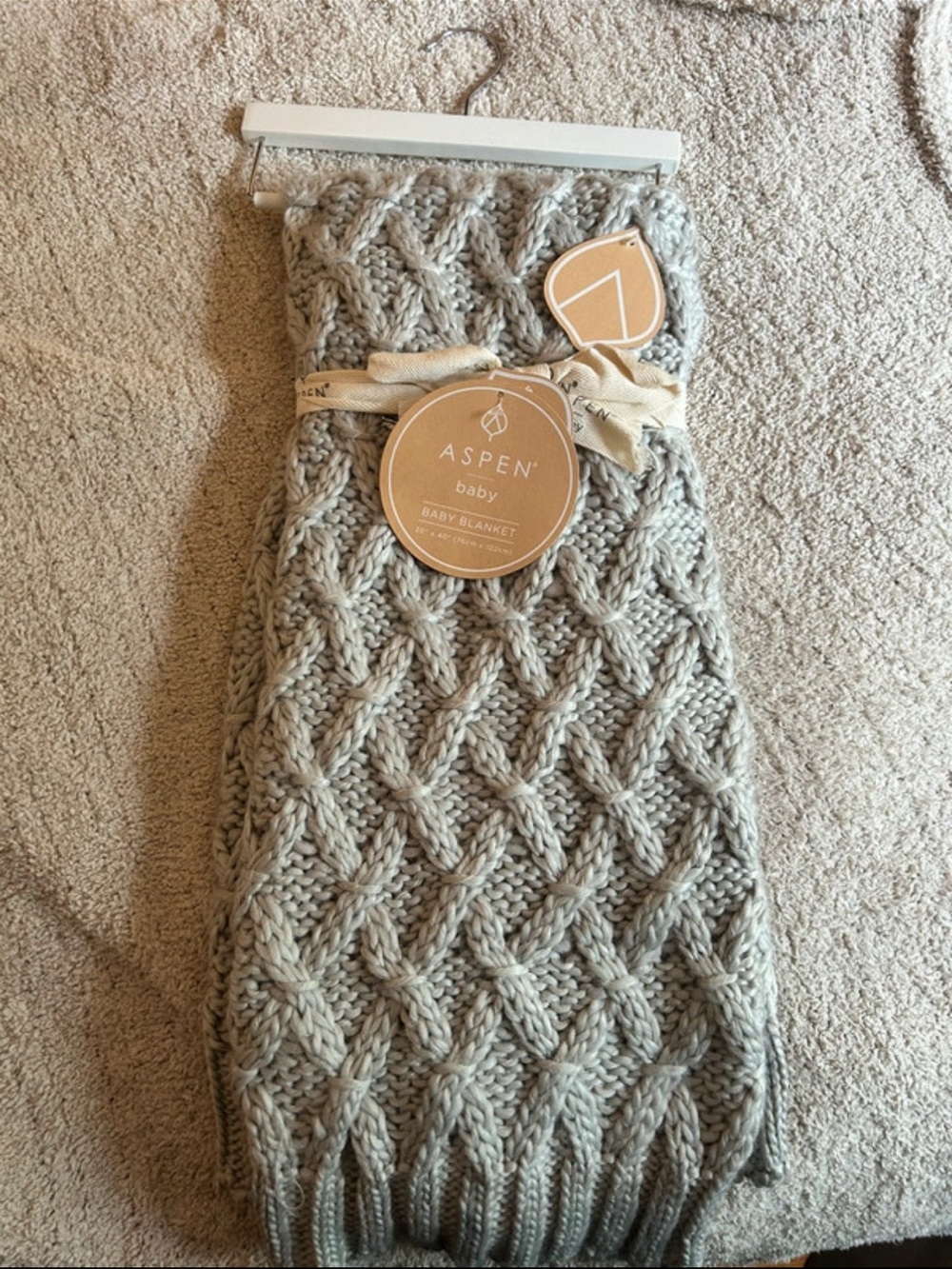 Aspen Baby Cable Knit Blanket - Light Gray